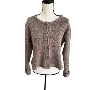 Anthropologie 100% Lambswool Cardigan Sweater Women’s M Brown Taupe Button Up